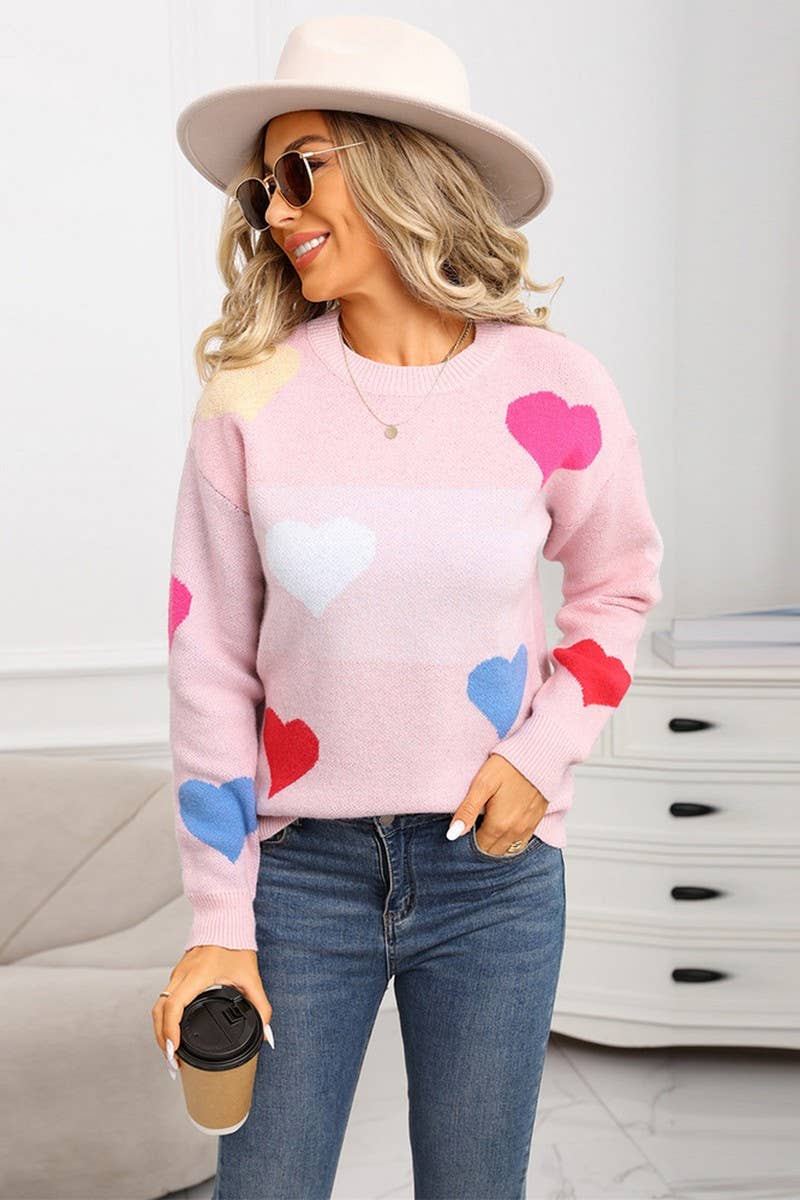 CWOSWL07584_HEART CREW NECK VALENTINE'S DAY SWEATER