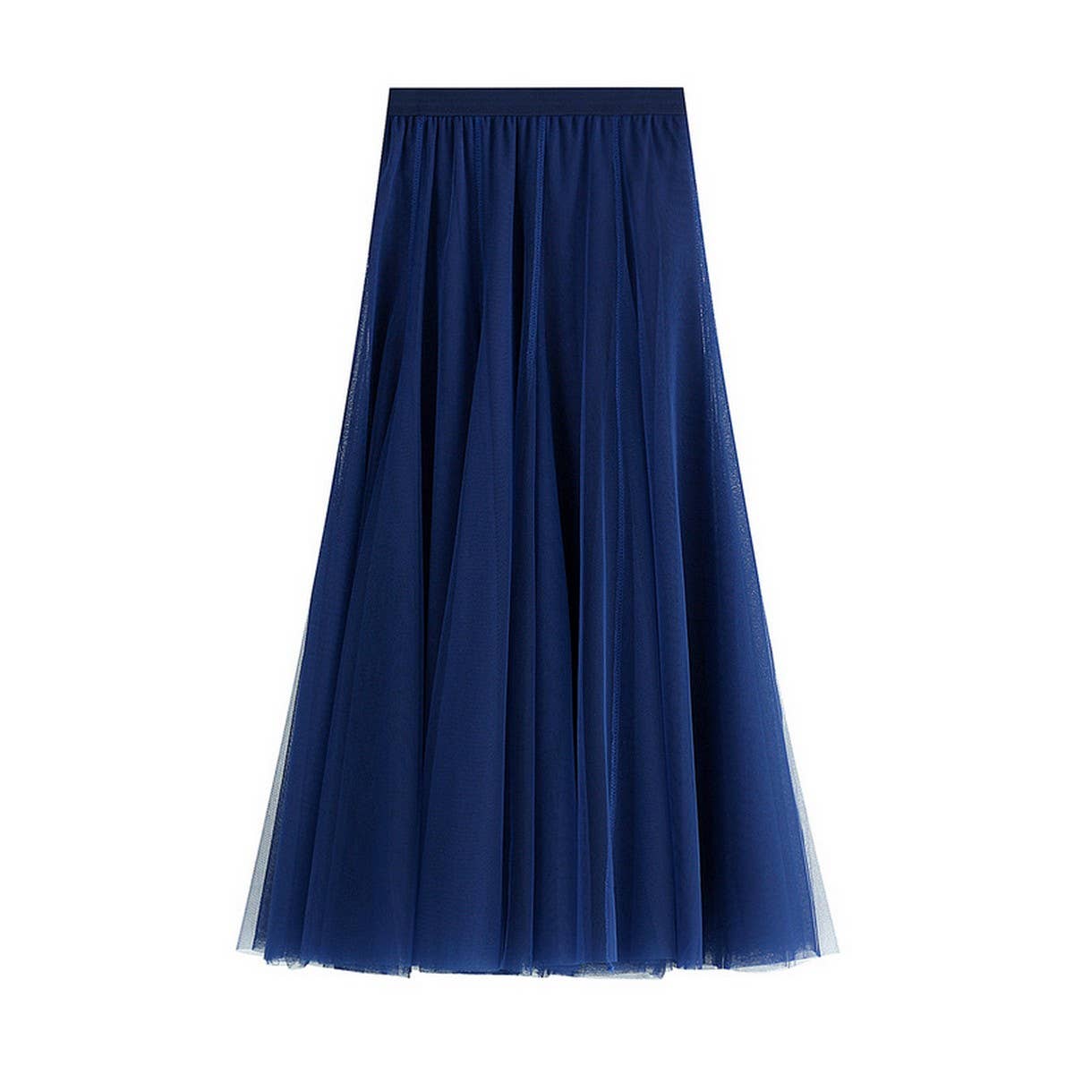 High-Waist Tulle A-Line Pleated Midi Skirt
