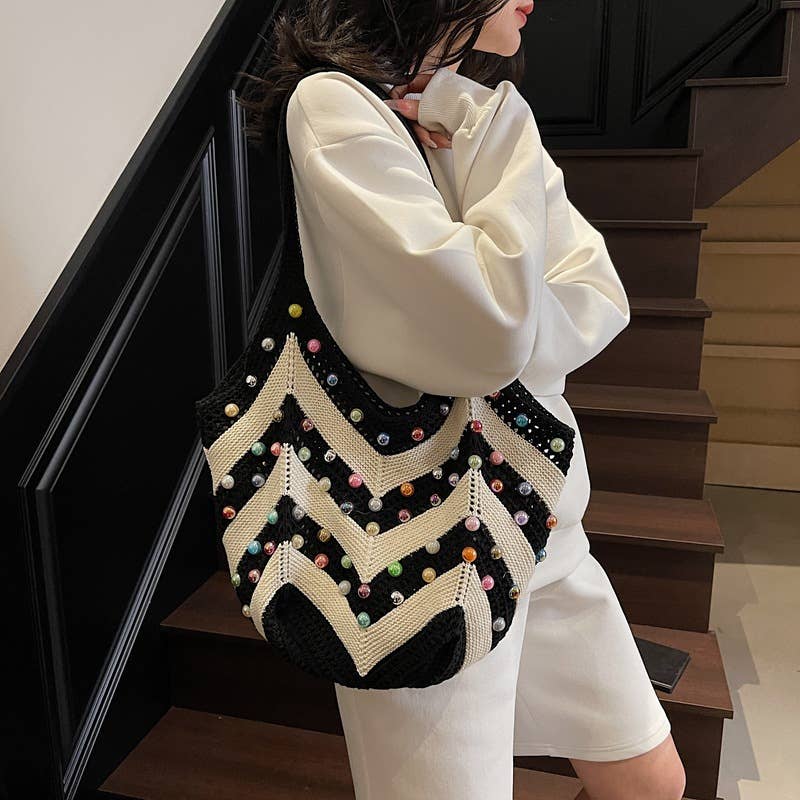 Pearl hollowed-out large-capacity underarm bag