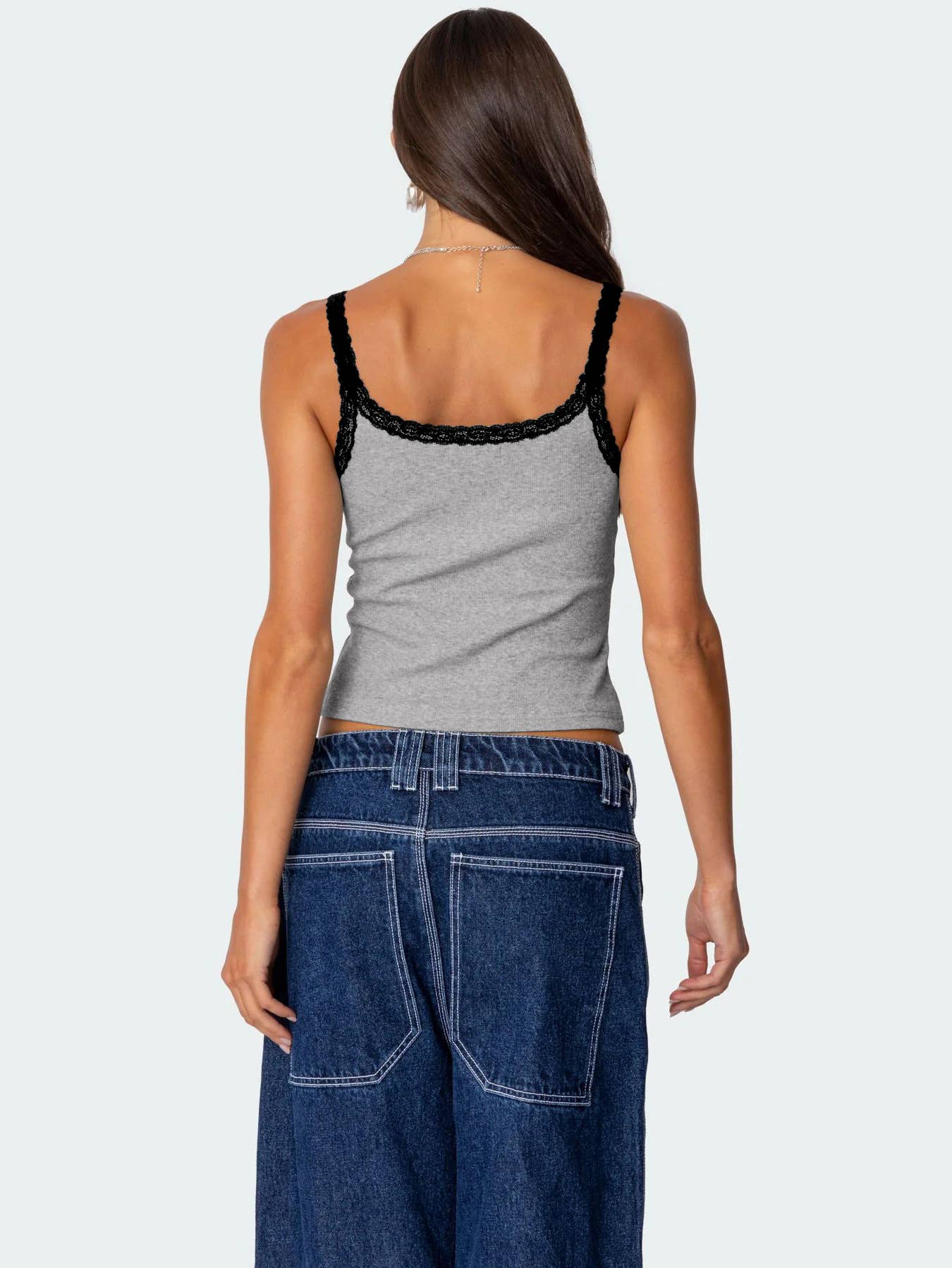 Lace-trimmed and color-blocked halter top