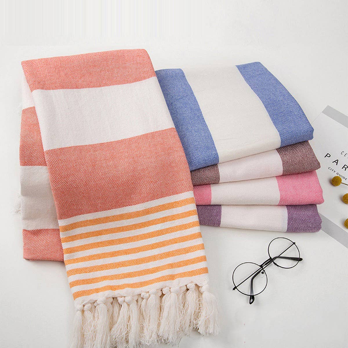 Striped Cotton Tassel Turkish Beach Towel_CWMM7663