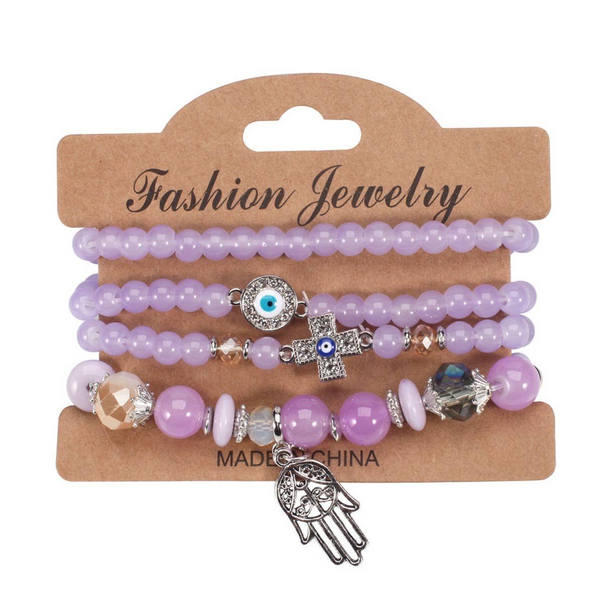 CWMM10447_BOHO HAND EYE CROSS CHARM BEADED BRACELET
