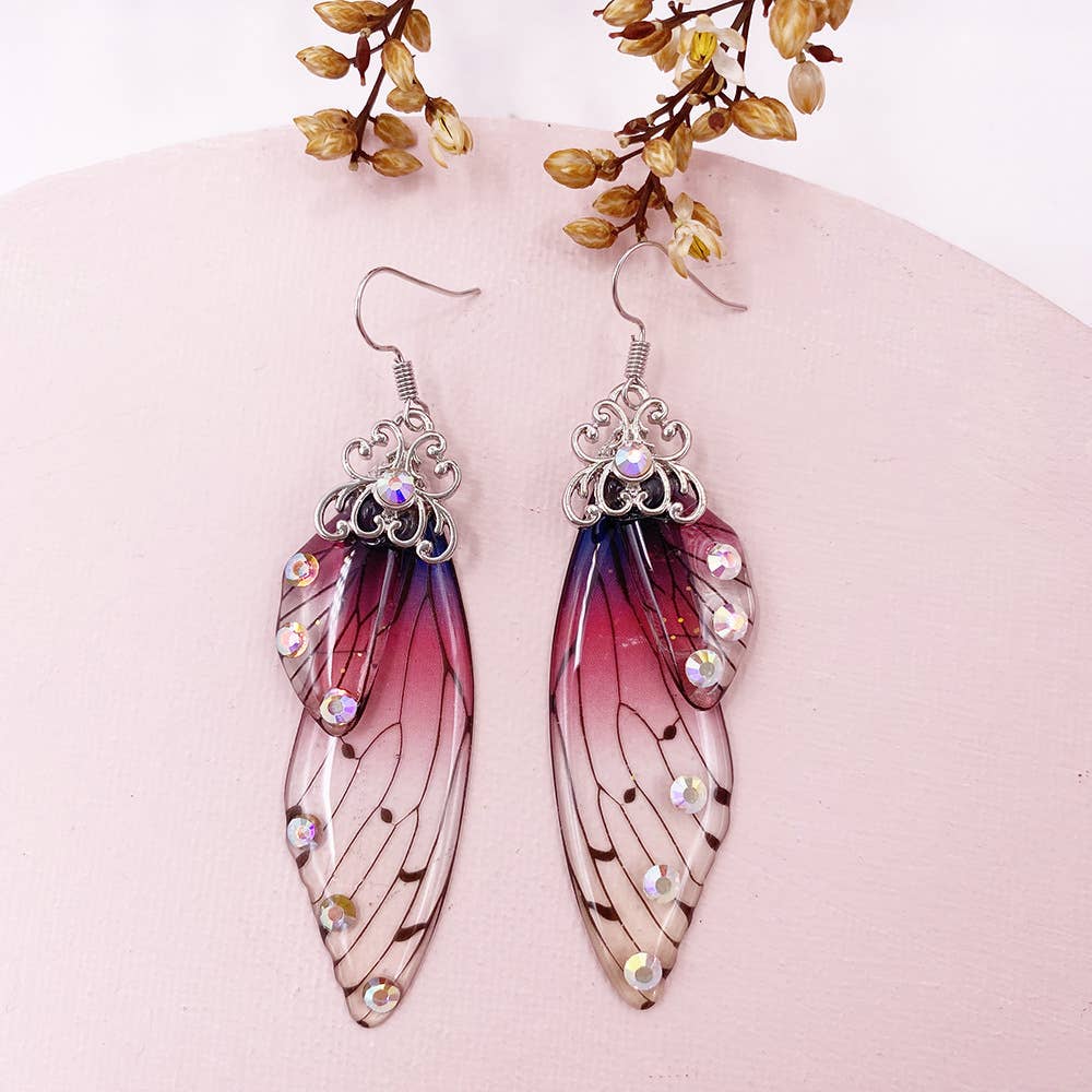 Elegant long earrings with cicada wing wings