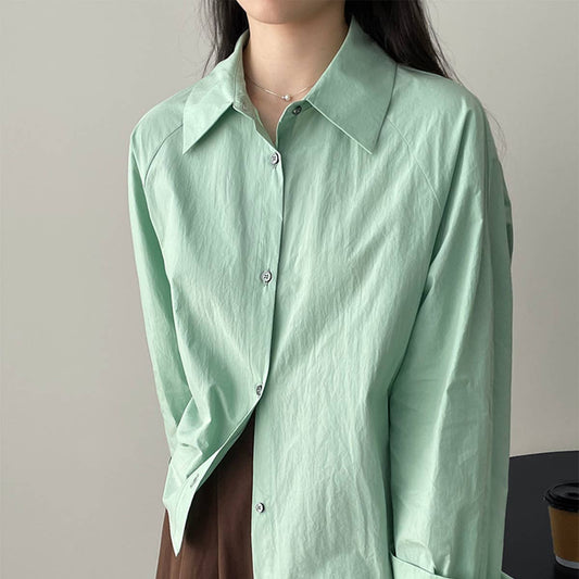 Simple solid color long sleeve short shirt