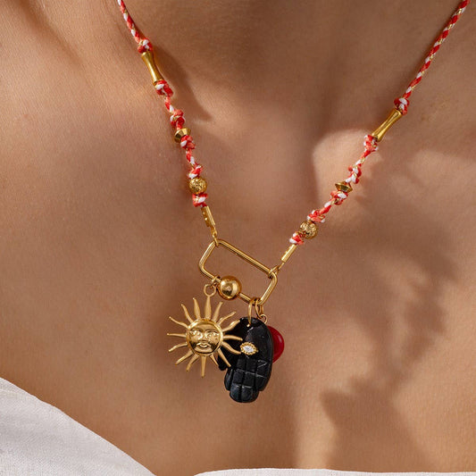 18K Eye Pendant Necklace with Natural Stone_CWMM7526