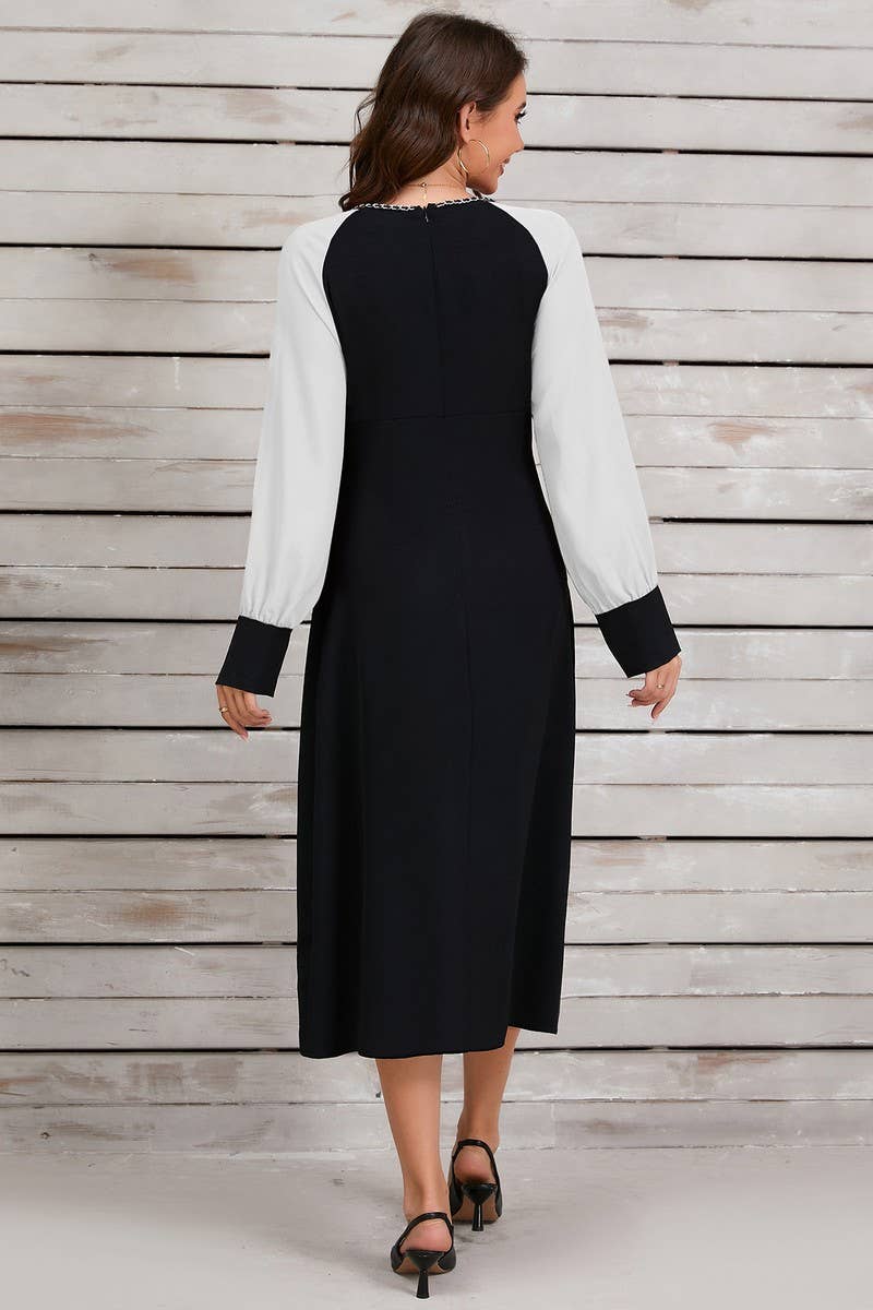 CWDSD6459_CONTRAST COLOR IRREGULAR METAL NECKLACE DRESS