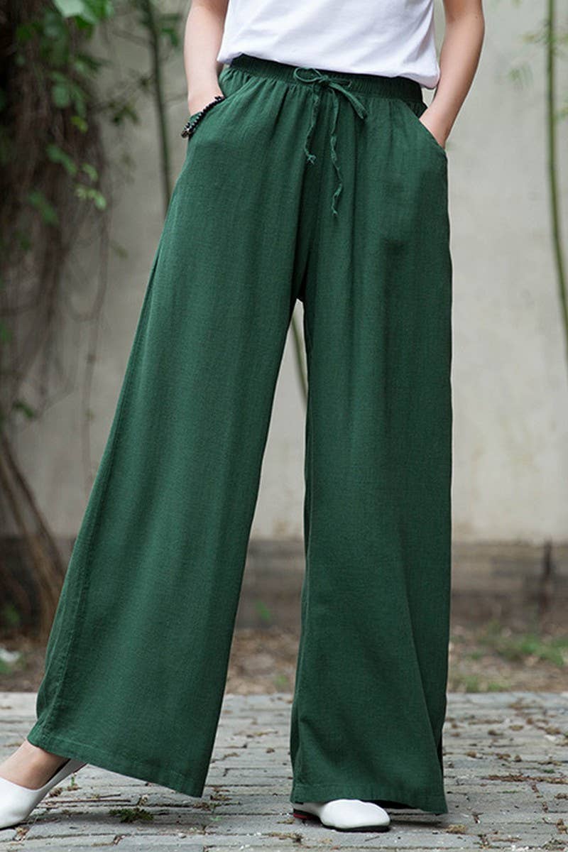 CWBLP1376_COTTON AND LINEN DRAWSTRING WIDE LEG PANTS