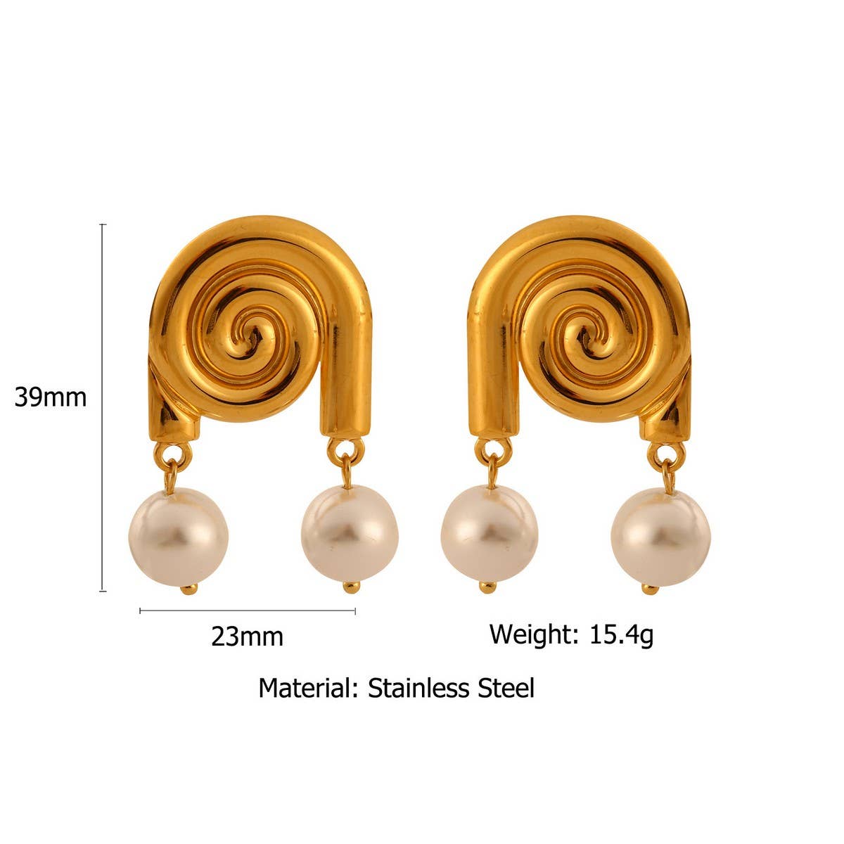18K Stainless Steel Pearl Conch Stud Earrings_CWMM8916