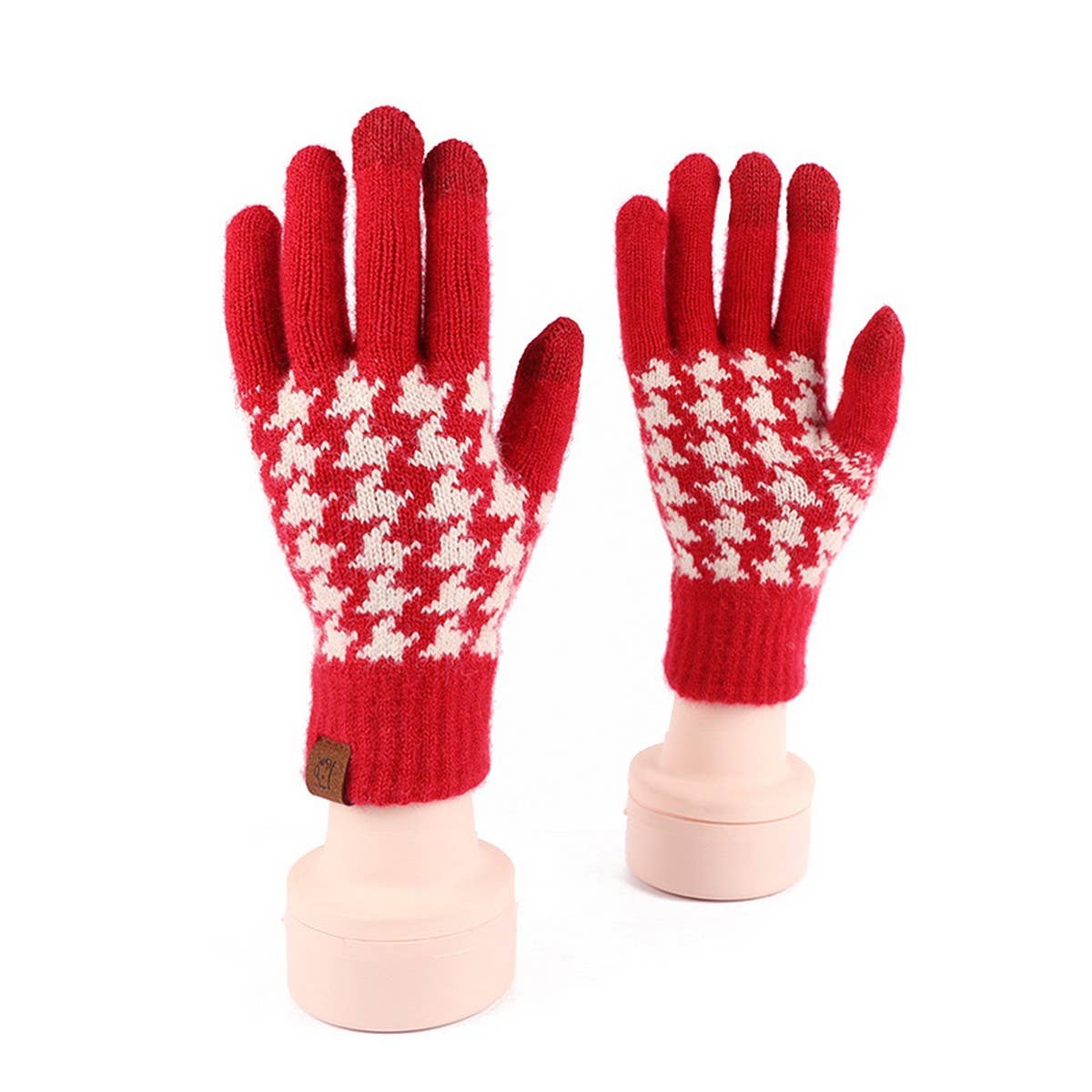 KNITTED FLEECE PLAID TOUCH SCREEN WARM GLOVES_CWAG0371
