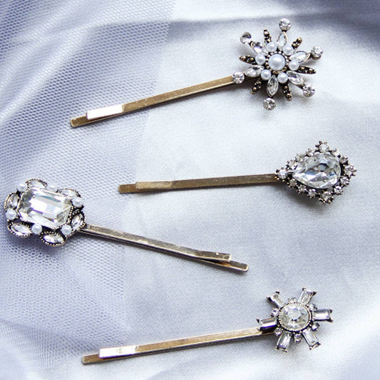 DISTRESSED VINTAGE STYLE PEARL AND DIAMOND HAIRPIN_CWAHA1216