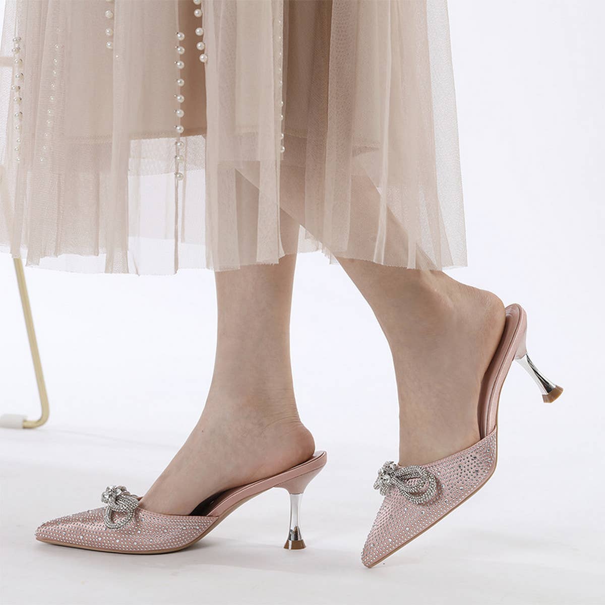 CASUAL TOE BOW STILETTO HEEL SLIPPERS_CWSHS0602