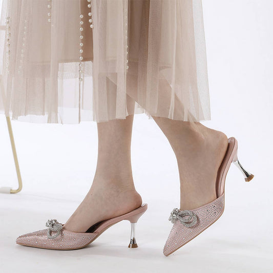 CASUAL TOE BOW STILETTO HEEL SLIPPERS_CWSHS0602