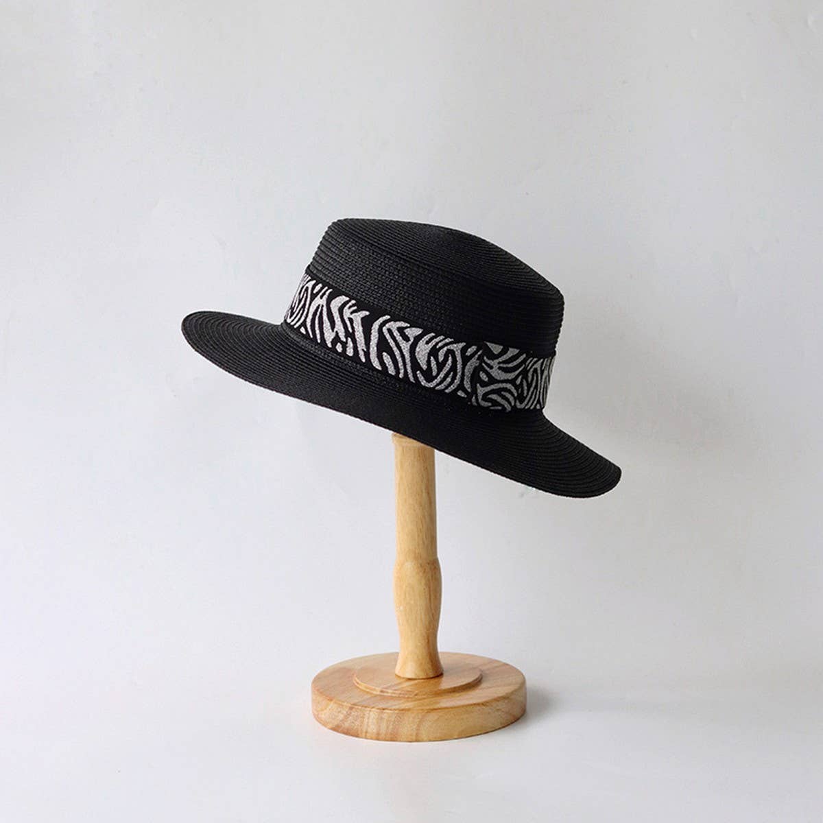 Women's leopard print flat top straw hat_CWAH3503