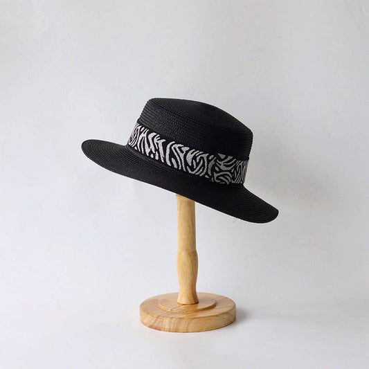 Women's leopard print flat top straw hat_CWAH3503