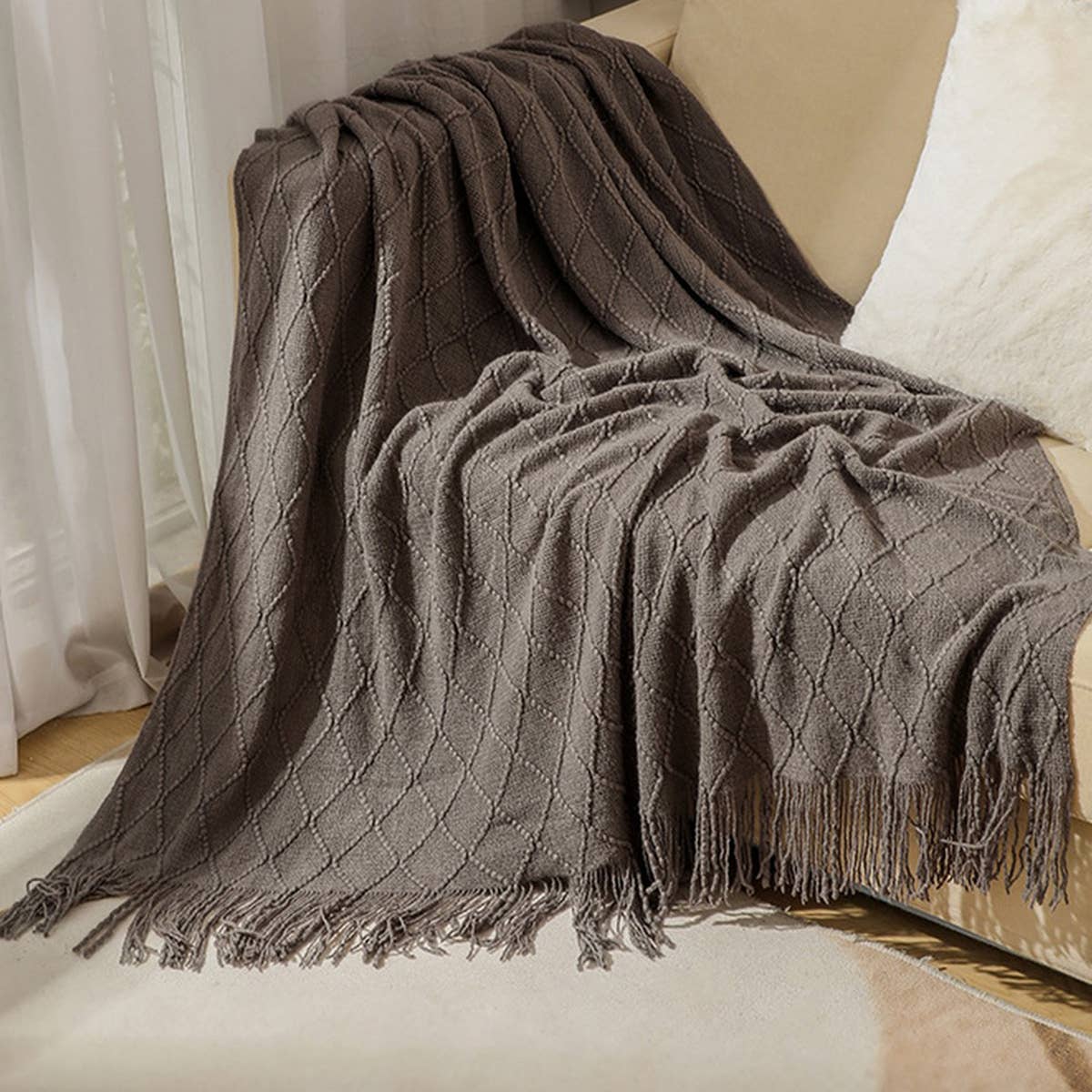 KNITTED TASSEL THIN BLANKET SOFA BLANKET