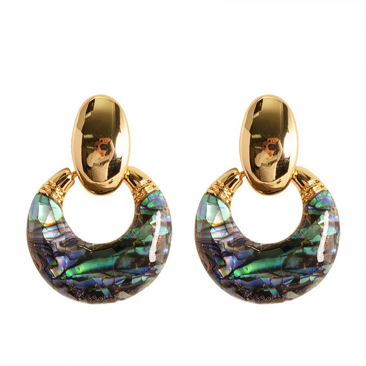 VINTAGE NATURAL OVAL BLACK SHELL EARRINGS