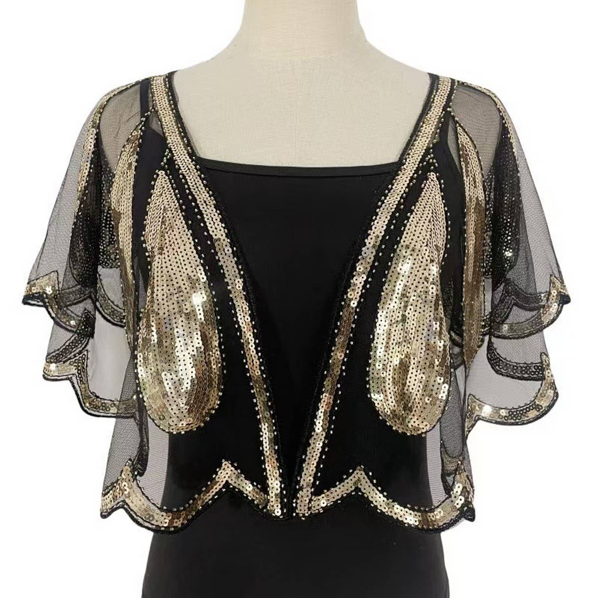 Beaded Sequin Capelet ??Vintage Evening Shawl_CWMM8962