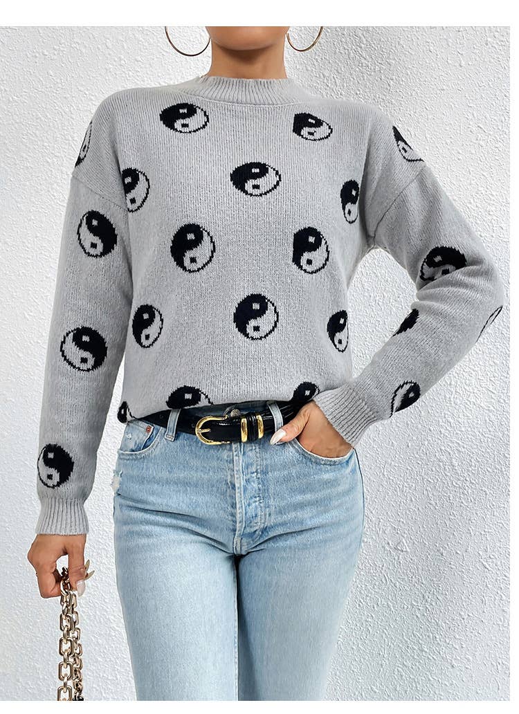 Skull Halloween jacquard crewneck pullover sweater