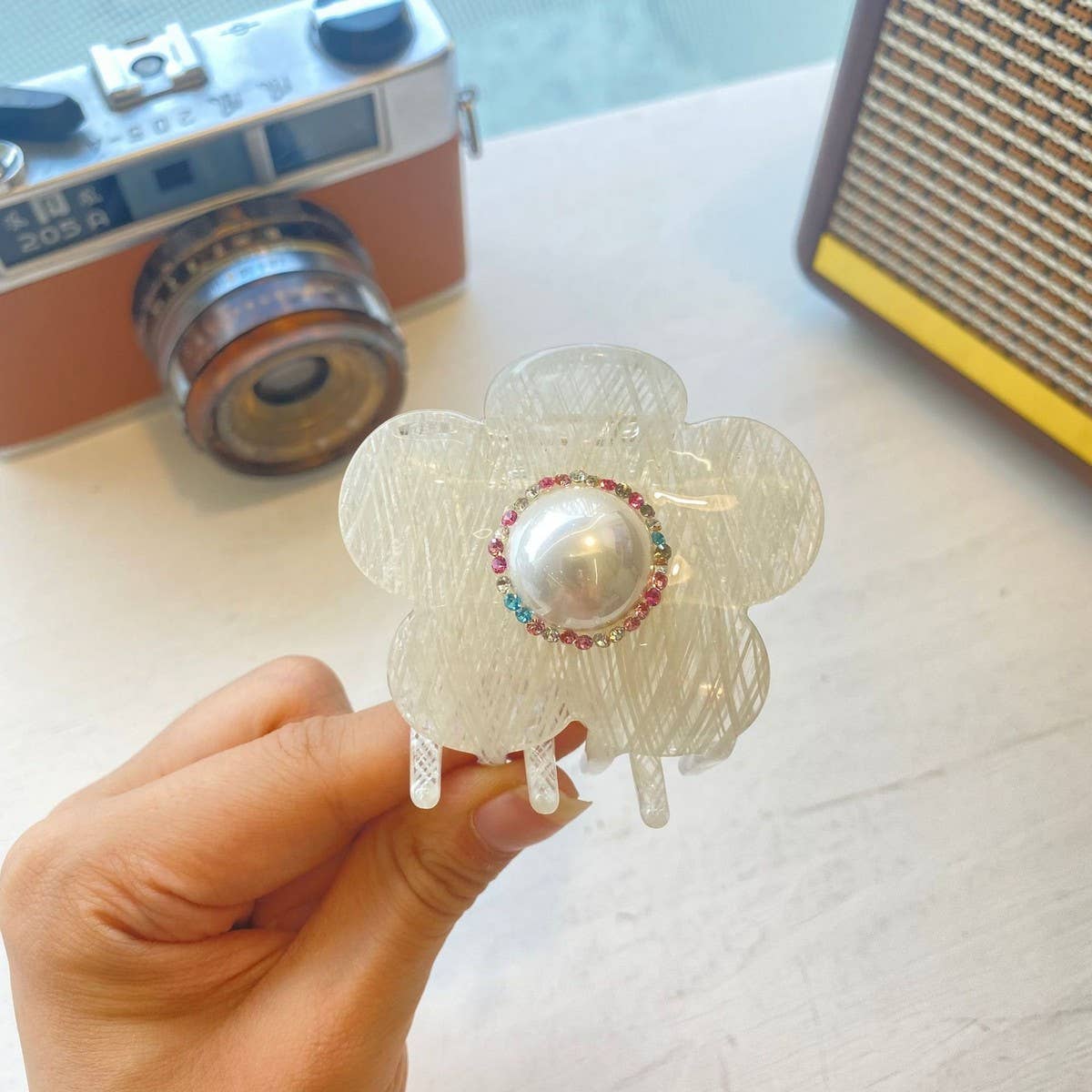 Floral Hair Clip Pearl and Rhinestone Petal Clip