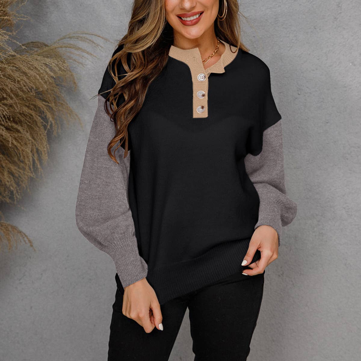 V-NECK PULLOVER LONG-SLEEVED SWEATER