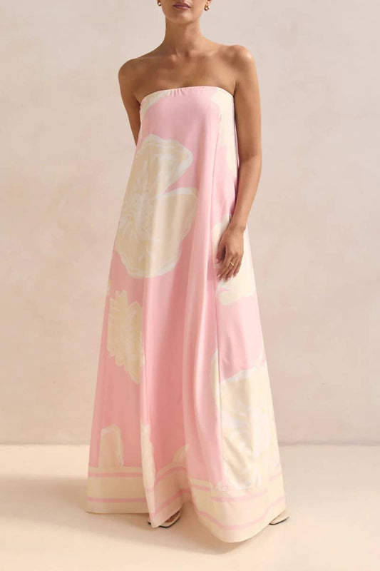 CWDMD5504_SUMMER SEXY STRAPLESS OFF-SHOULDER PRINTED DRESS