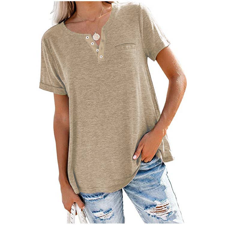 VERSATILE V-NECK SHORT-SLEEVED LOOSE T-SHIRT_CWTBLS02472