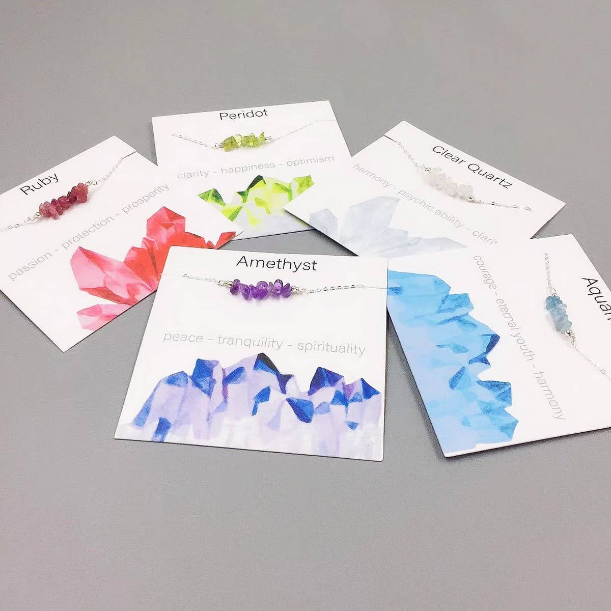 SILVER CHAIN NATURAL STONE NECKLACE WITH CARD