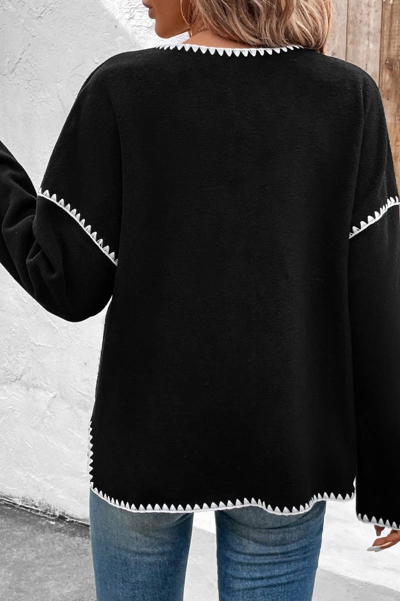 CWOCO0405_ROUND NECK LOOSE COLOR BLOCK POCKET JACKET