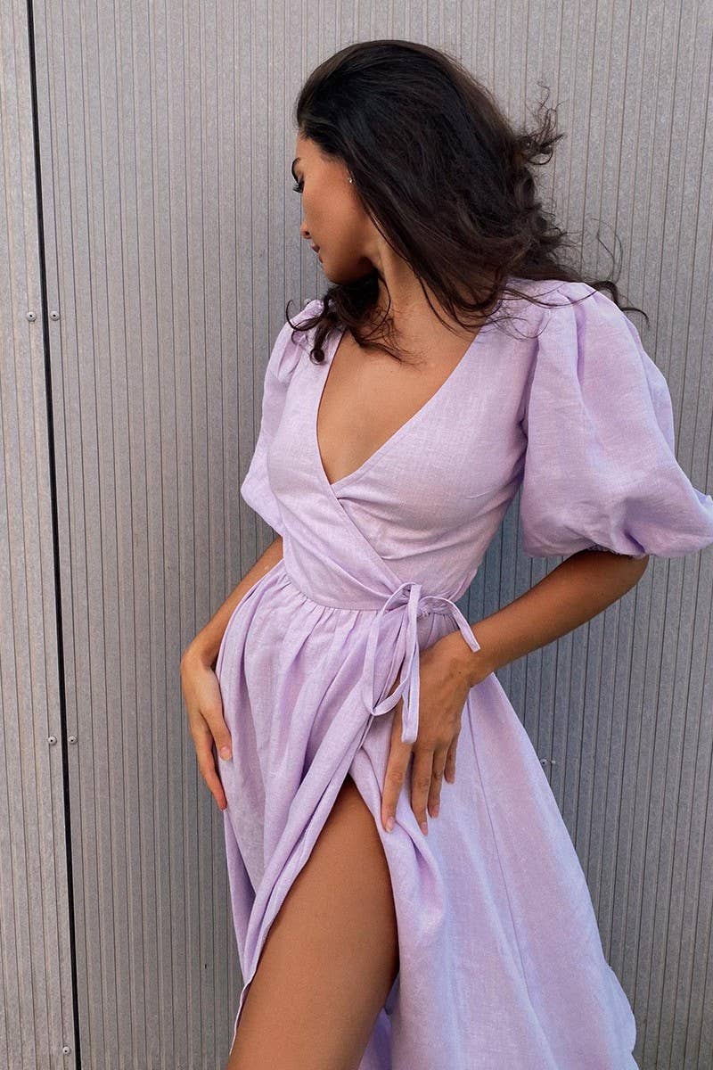 CWDMD5246_COTTON TIE-BACK PUFF SLEEVE MAXI DRESS