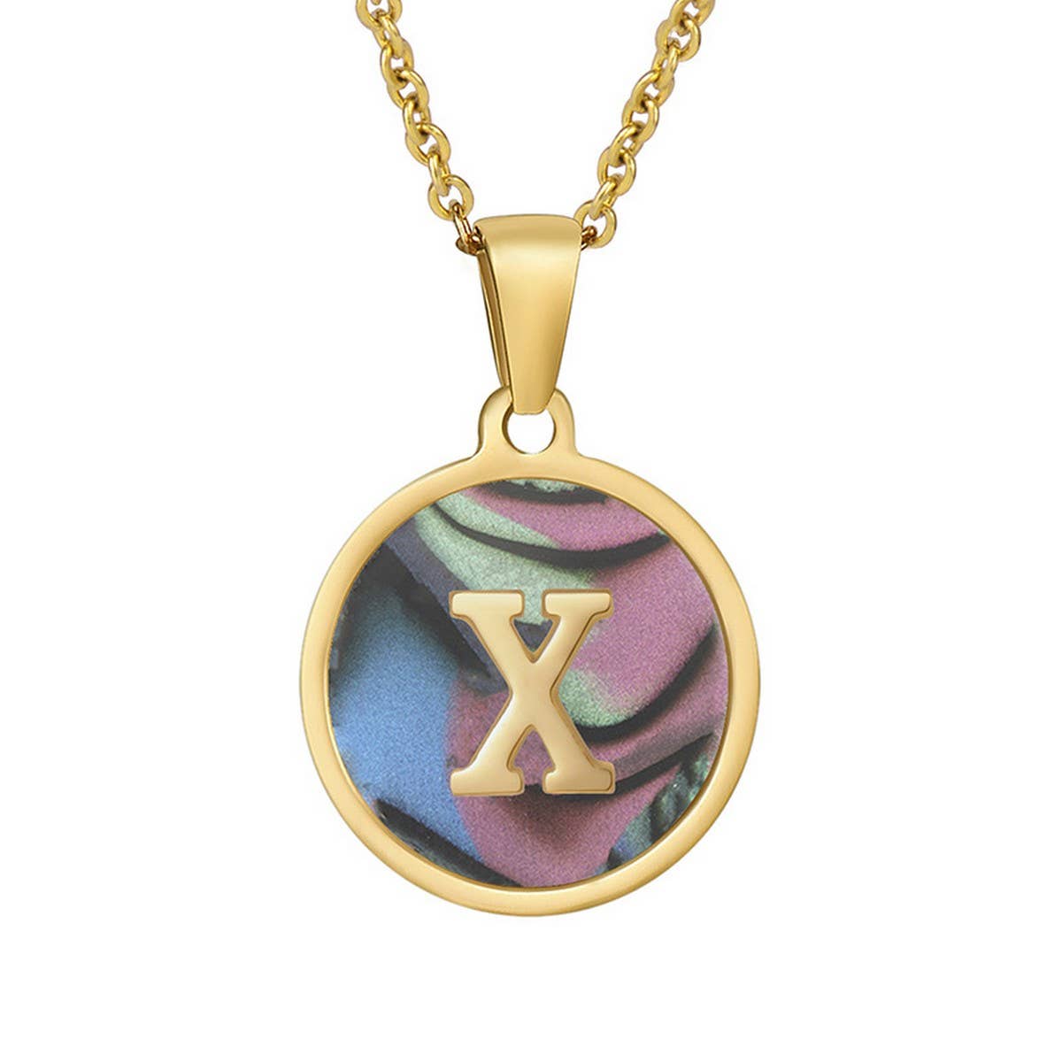 CIRCULAR SHELL ENGLISH LETTER PENDANT NECKLACE