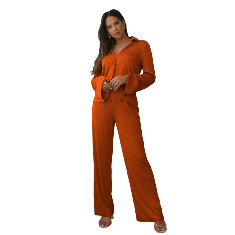 V-NECK KNIT SHIRT CASUAL STRAIGHT-LEG PAIR