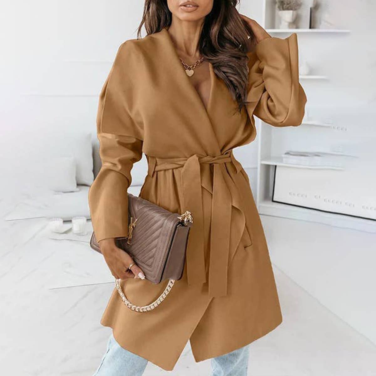 FASHION LONG SLEEVE LACE-UP CARDIGAN SWEATER COAT