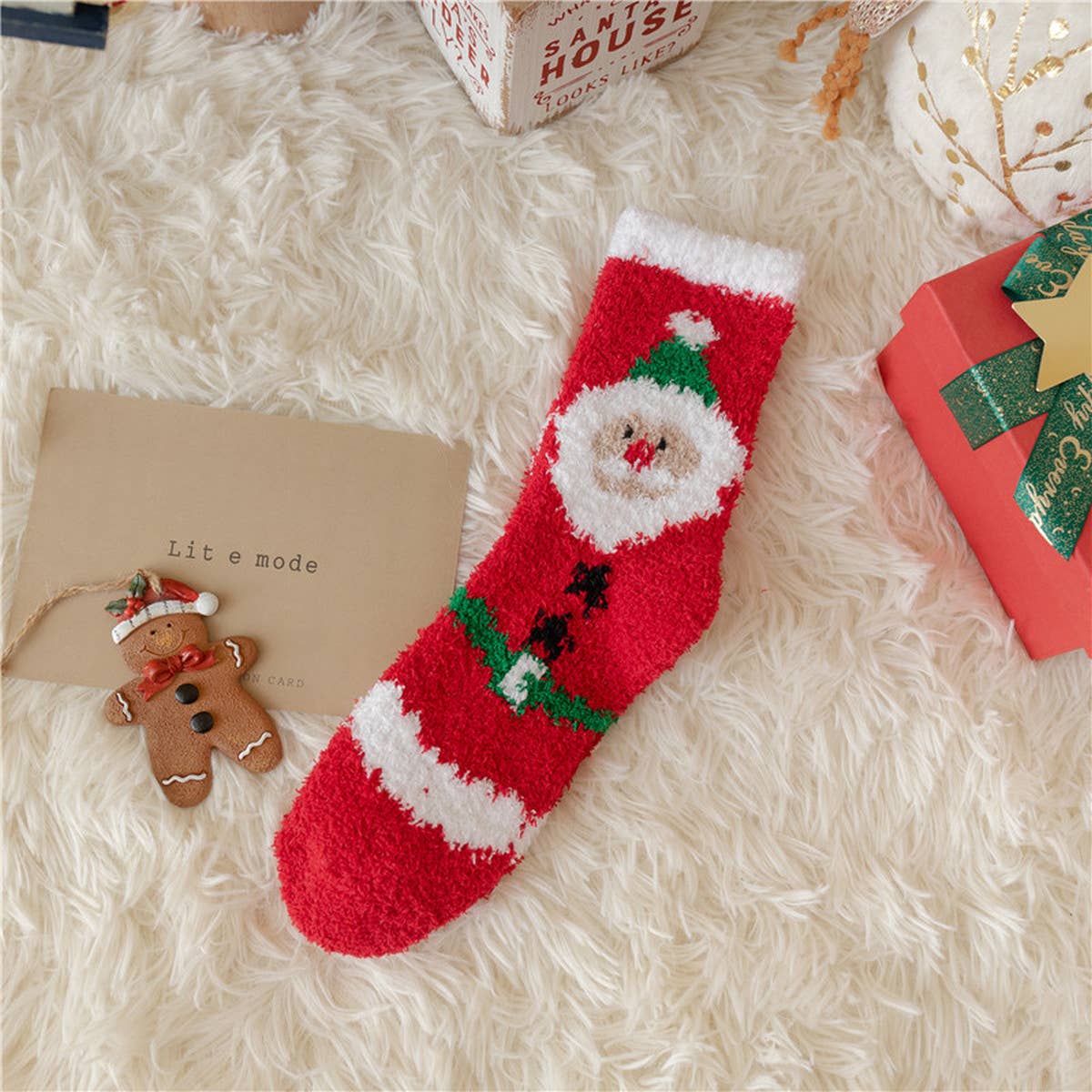 CHRISTMAS ELK CORAL VELVET SOCKS