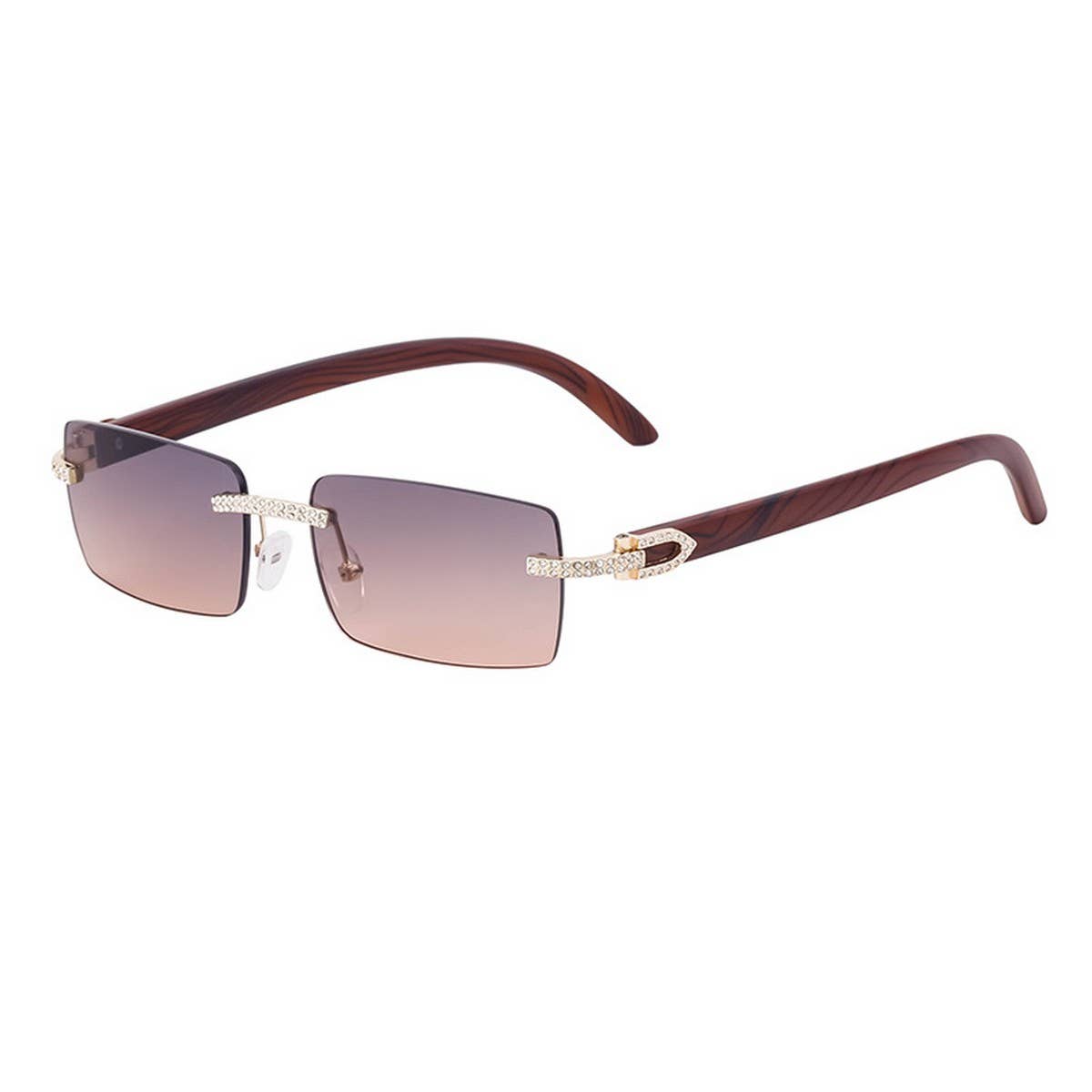DIAMOND-STUDDED WOOD-GRAIN TEMPLE SUNGLASSES