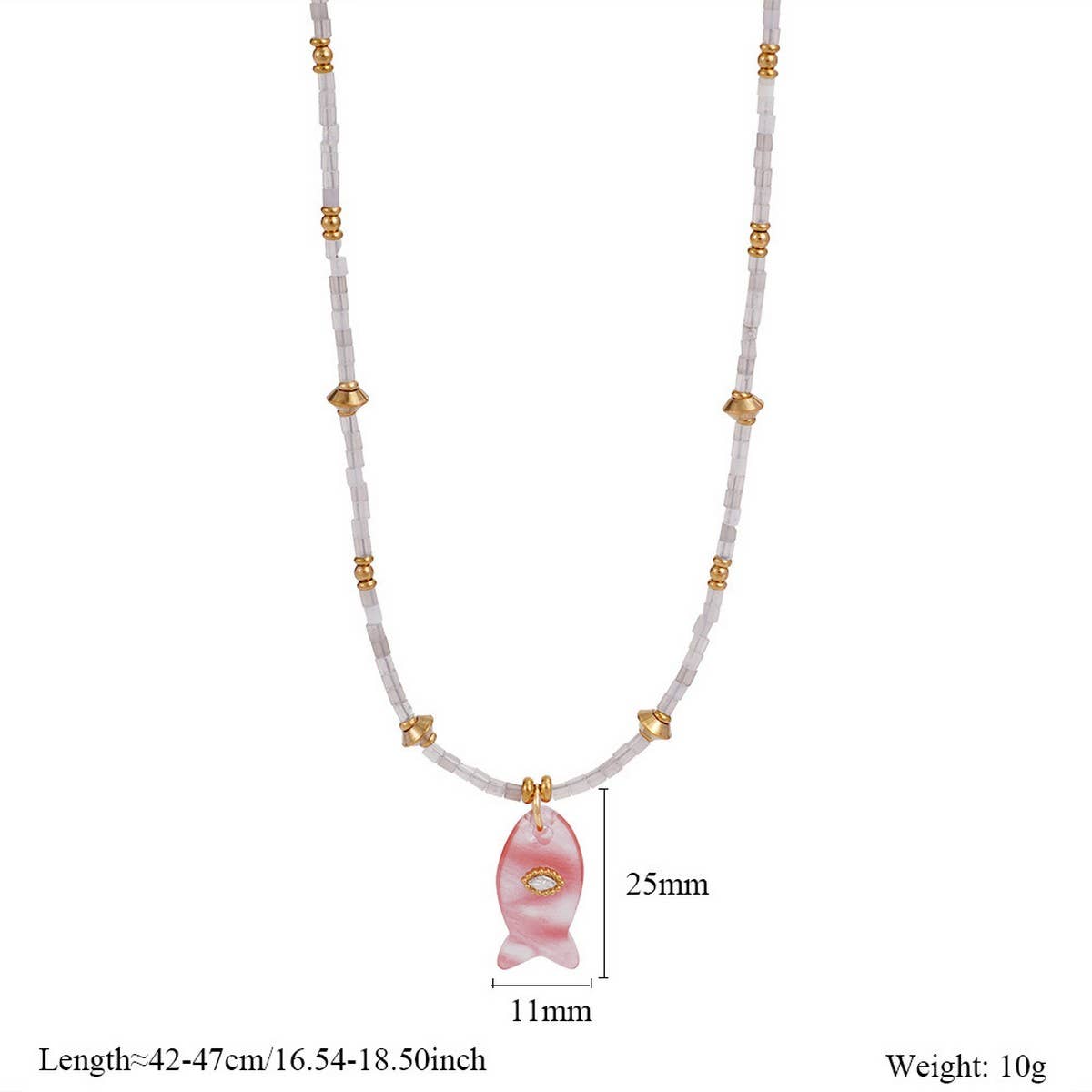 Animal Fish Necklace with Gem and Steel_CWMM7531