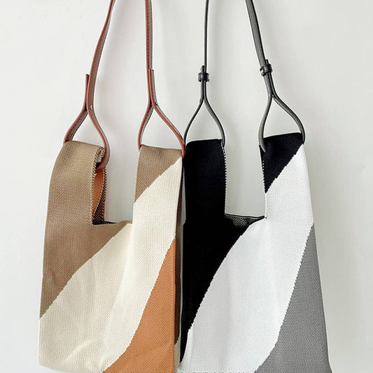 SIMPLE COLOR BLOCK KNITTED SHOULDER HANDBAG_CWAB1497
