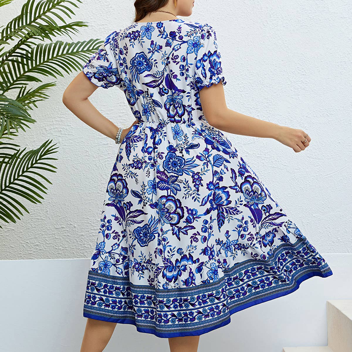 V neck fashion waist slimming dress_CWDSD3377