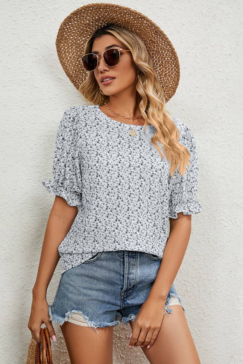 Cwtts0755_Round Neck Short Sleeved Top