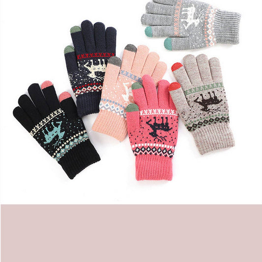 CWAG00571_WOMEN WINTER DOUBLE LAYER KNIT TOUCHSCREEN GLOVES