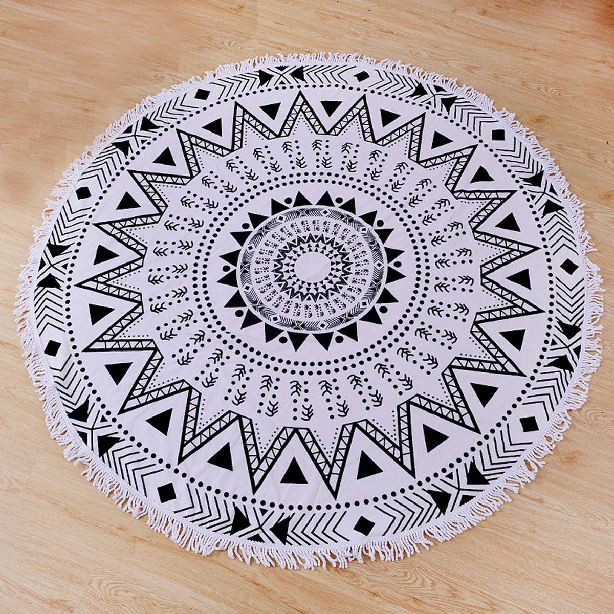 Round Microfiber Tassel Beach Towel Blanket