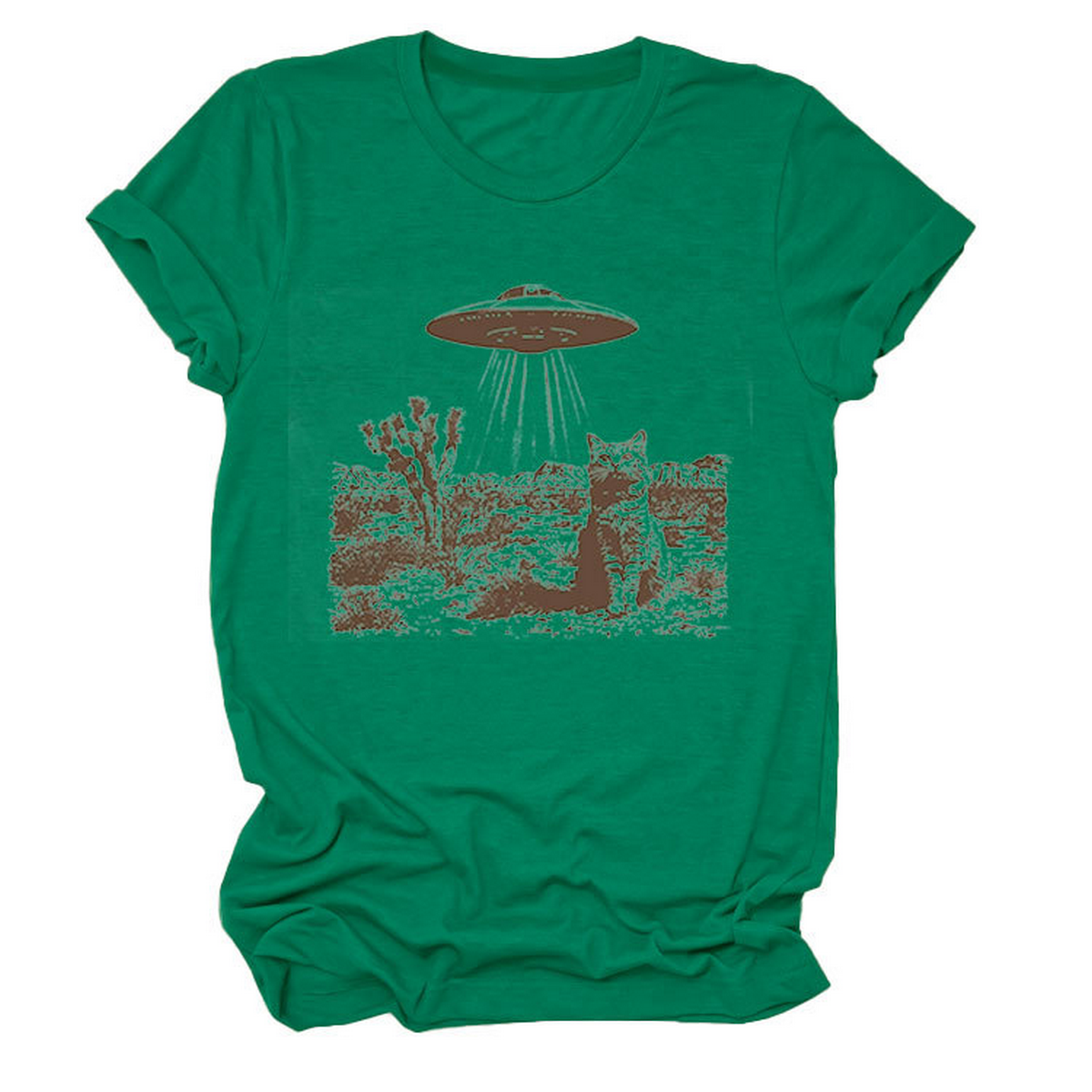 Cat and Spaceship Graphic Tee for Women_CWTTS1514