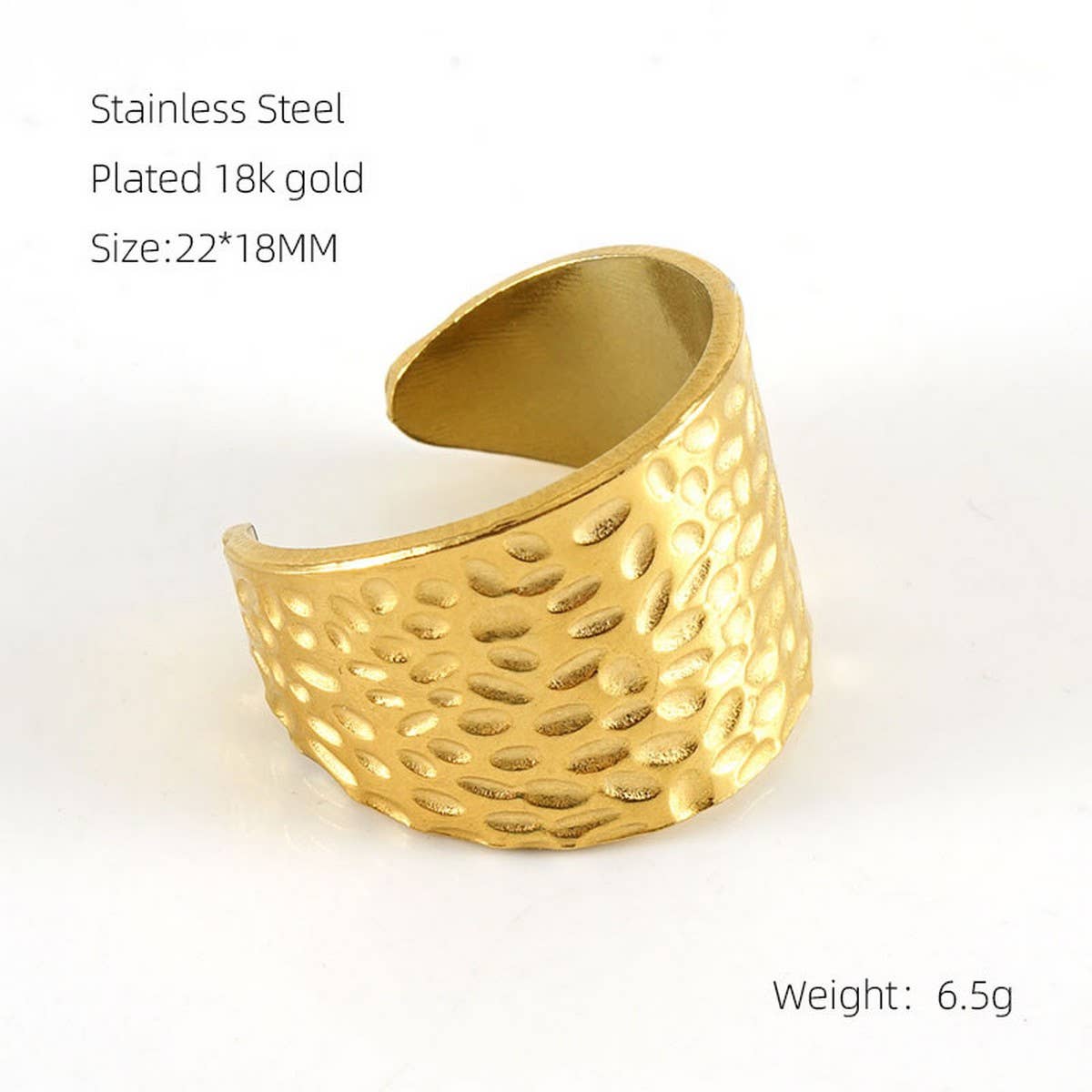 18K stainless steel hammer cut ring