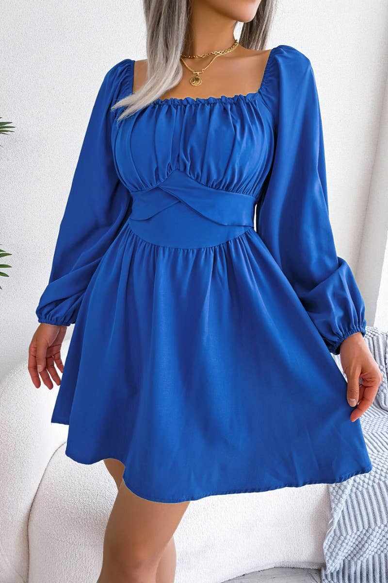 CWDSD4702_WAFFLE DRESS WITH SQUARE COLLAR AND WAIST