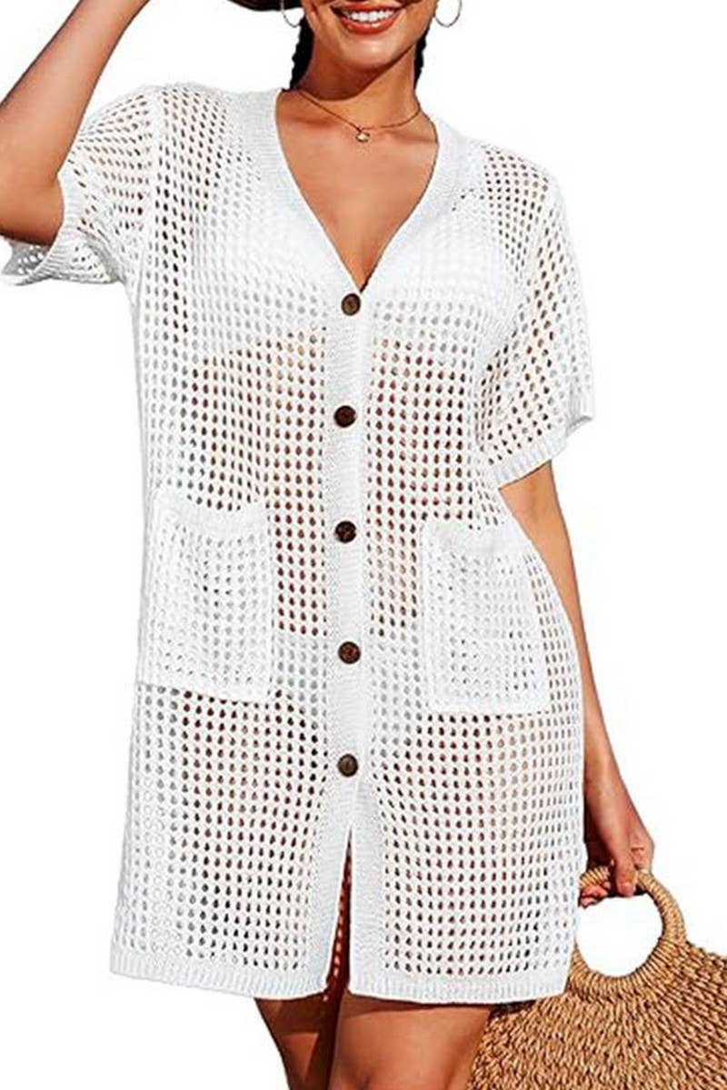 CWTBLS1641_HOLIDAY HOLLOW KNIT SHORT SLEEVE BEACH COVER UP