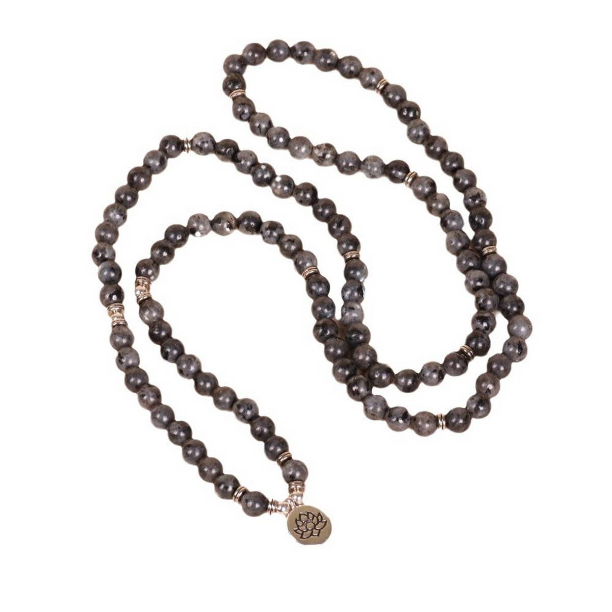 LOTUS PENDANT 108 BLACK GLITTER BEADED BRACELET