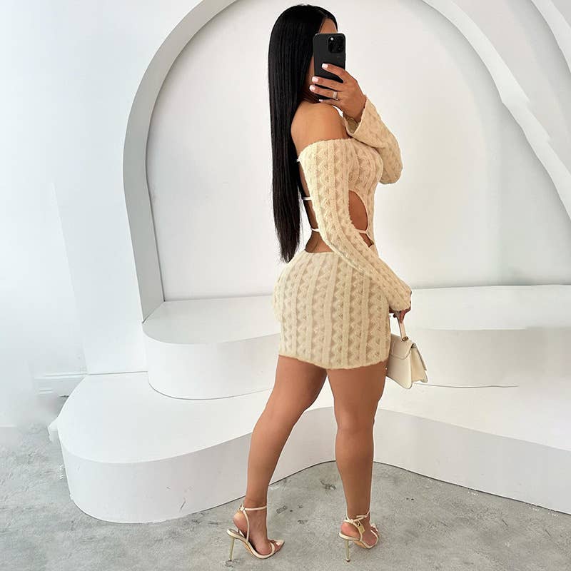 One-shoulder,backpack-butt exposed dress