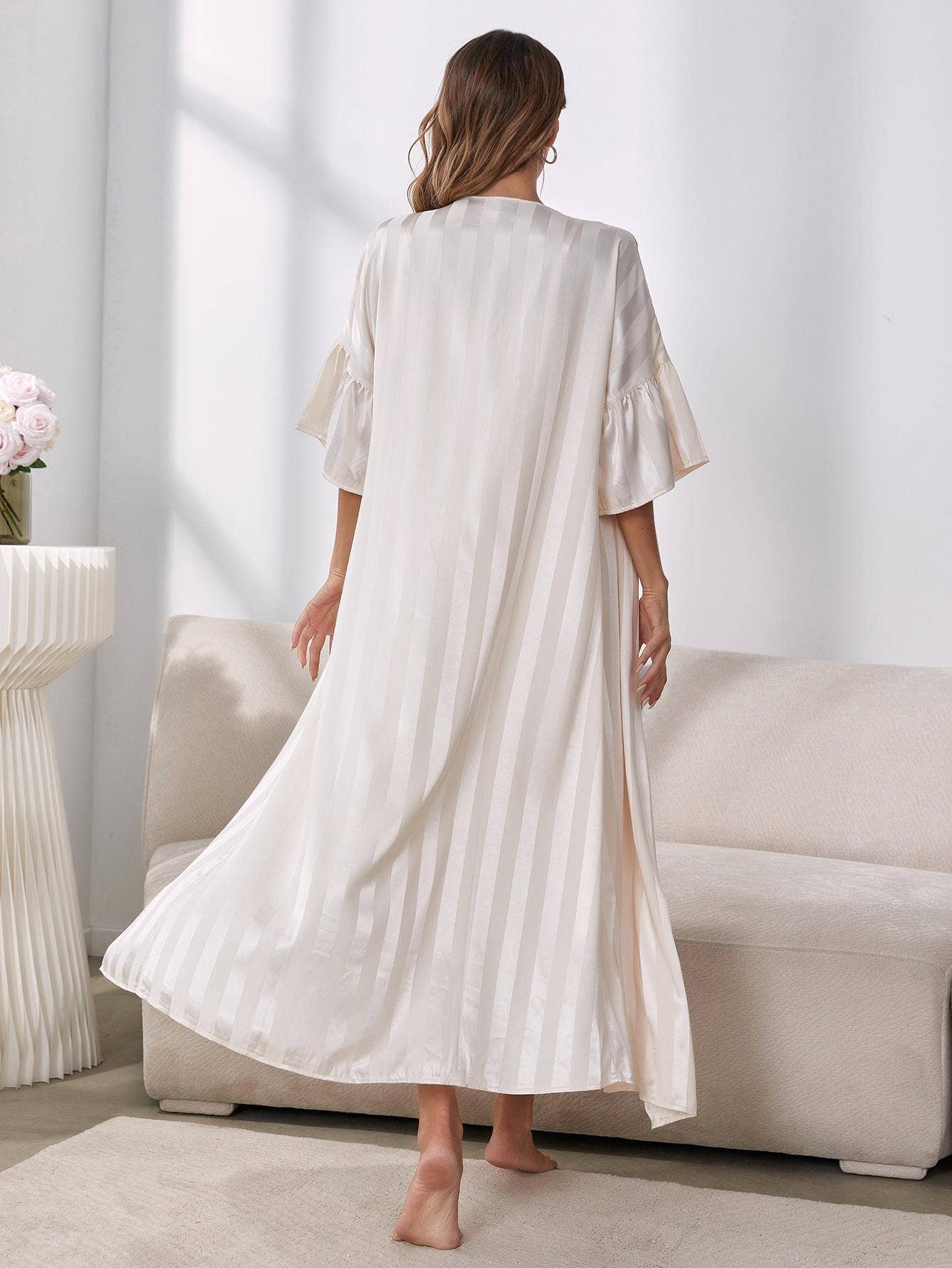 Long-sleeved ice silk bathrobe and home wear set