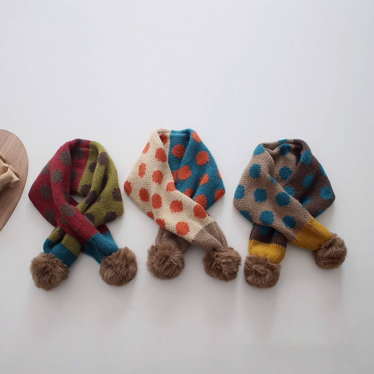 Colorful Polka Dot Knitted Scarf - Kids Neck Scarf