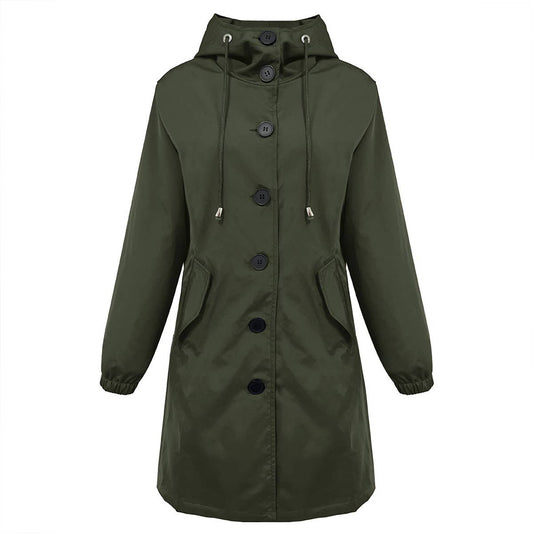 SINGLE-BREASTED HOODED TRENCH COAT CASUAL COAT