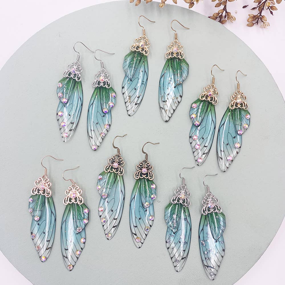 Elegant long earrings with cicada wing wings